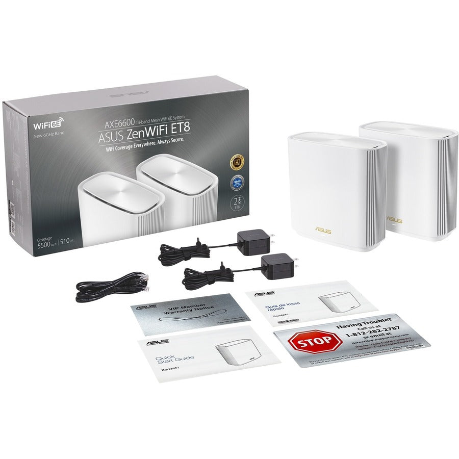 Asus ZenWiFi ET8 ET8 (W-2-PK) Wi-Fi 6 IEEE 802.11ax Wireless Router ET8 (W-2-PK)