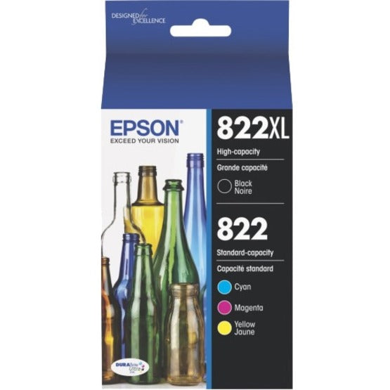 Epson DURABrite Ultra 822XL/822 Original High/Standard Yield Inkjet Ink Cartridge - Black, Cyan, Magenta, Yellow - 4 Pack T822XL-BCS
