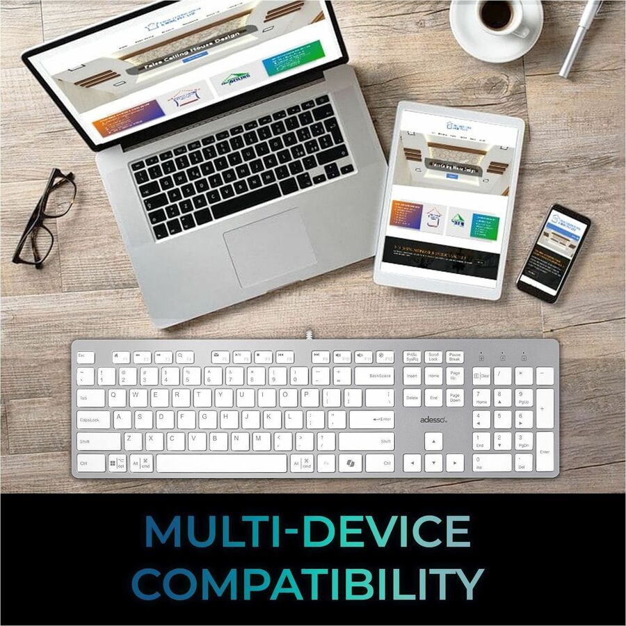 Adesso EasyTouch 730UW USB-C Multi OS Scissor Switch Keyboard With CoPilot AI Hotkey And USB-C, USB-A, 3.5mm Aux Ports AKB-730UW