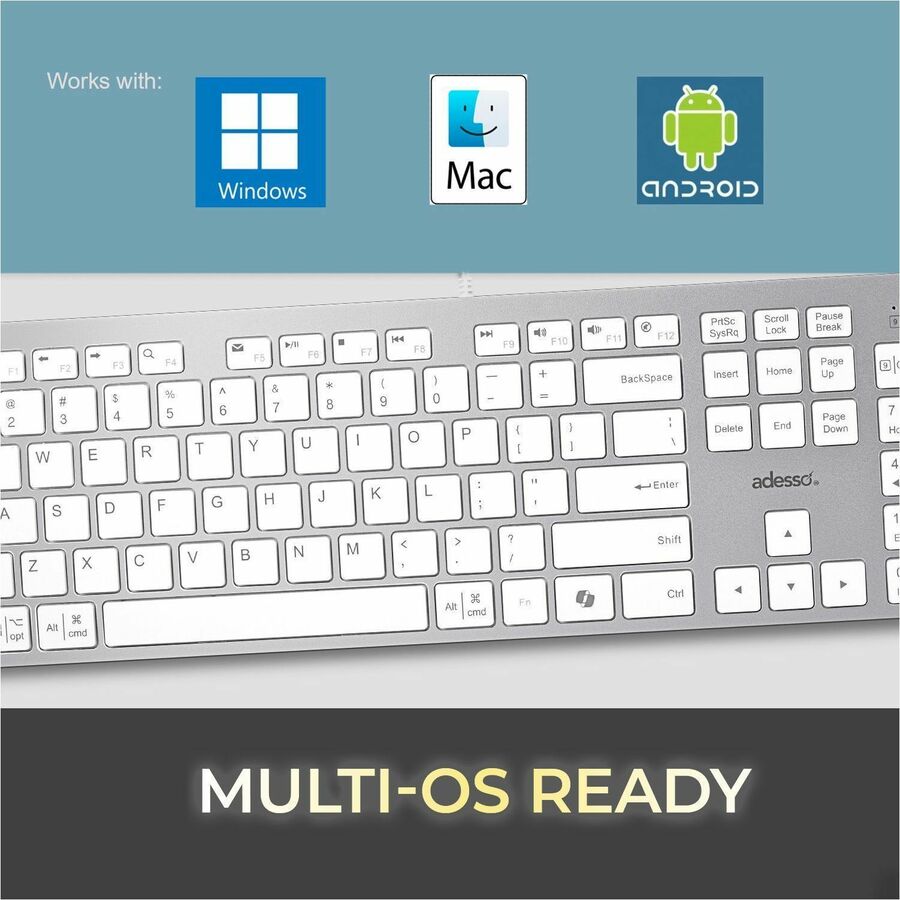 Adesso EasyTouch 730UW USB-C Multi OS Scissor Switch Keyboard With CoPilot AI Hotkey And USB-C, USB-A, 3.5mm Aux Ports AKB-730UW