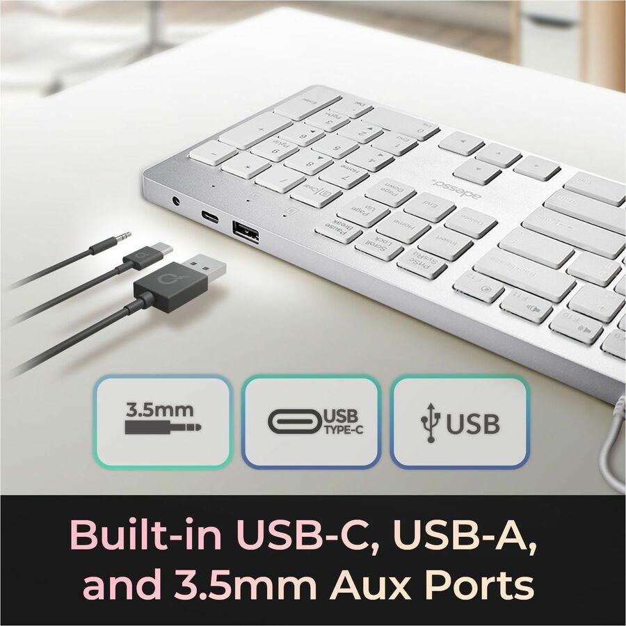 Adesso EasyTouch 730UW USB-C Multi OS Scissor Switch Keyboard With CoPilot AI Hotkey And USB-C, USB-A, 3.5mm Aux Ports AKB-730UW