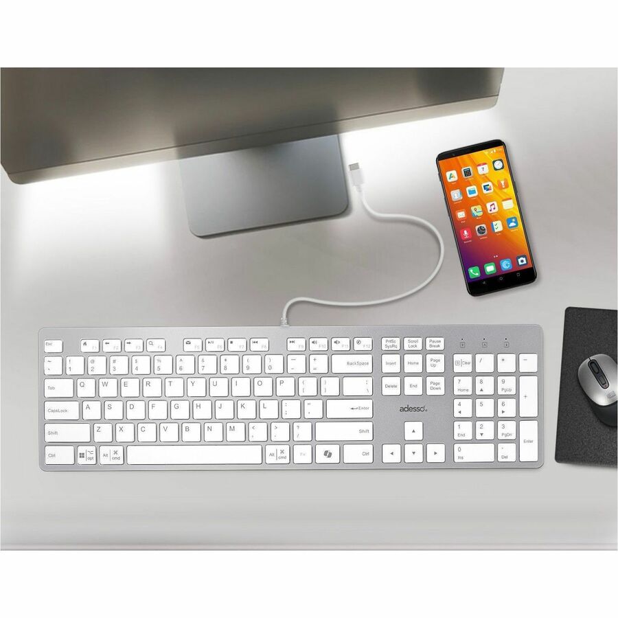 Adesso EasyTouch 730UW USB-C Multi OS Scissor Switch Keyboard With CoPilot AI Hotkey And USB-C, USB-A, 3.5mm Aux Ports AKB-730UW