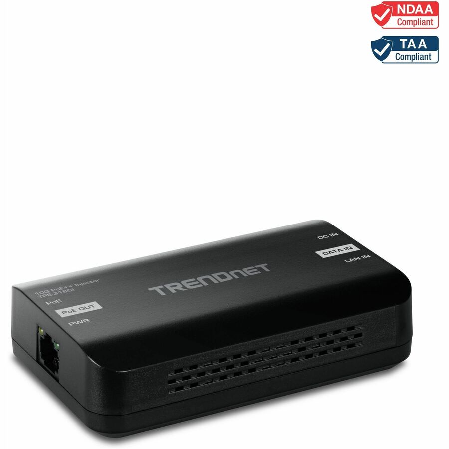 TRENDnet 10G PoE++ Injector, TPE-318GI, Converts a NonPoE Port to A PoE++ 10G Port, Supplies PoE (15.4W), PoE+ (30W), or PoE++ (90W) TPE-318GI