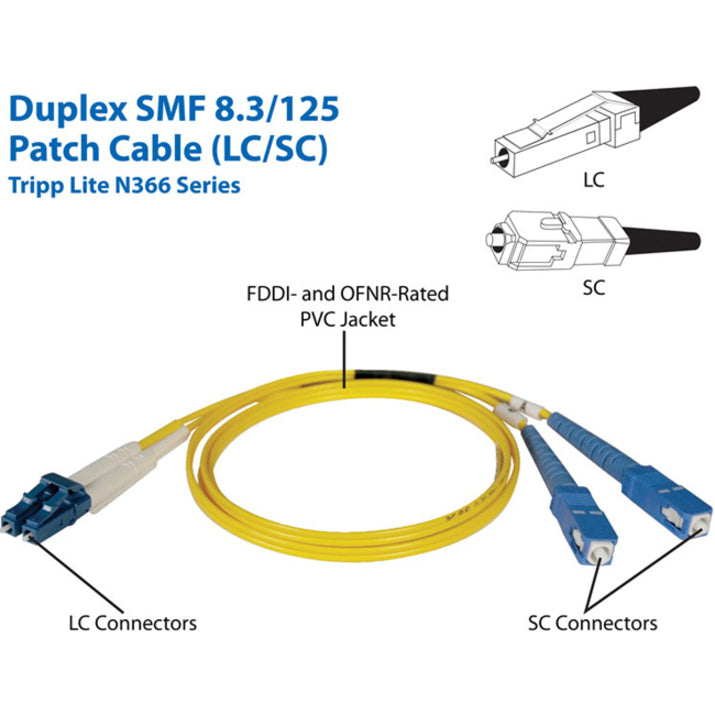 Eaton Tripp Lite Series Duplex Singlemode 9/125 Fiber Patch Cable (LC/SC), 3M (10 ft.) N366-03M