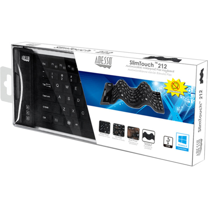 Adesso Antimicrobial Waterproof Flex Keyboard (Mini Size) AKB-212UB
