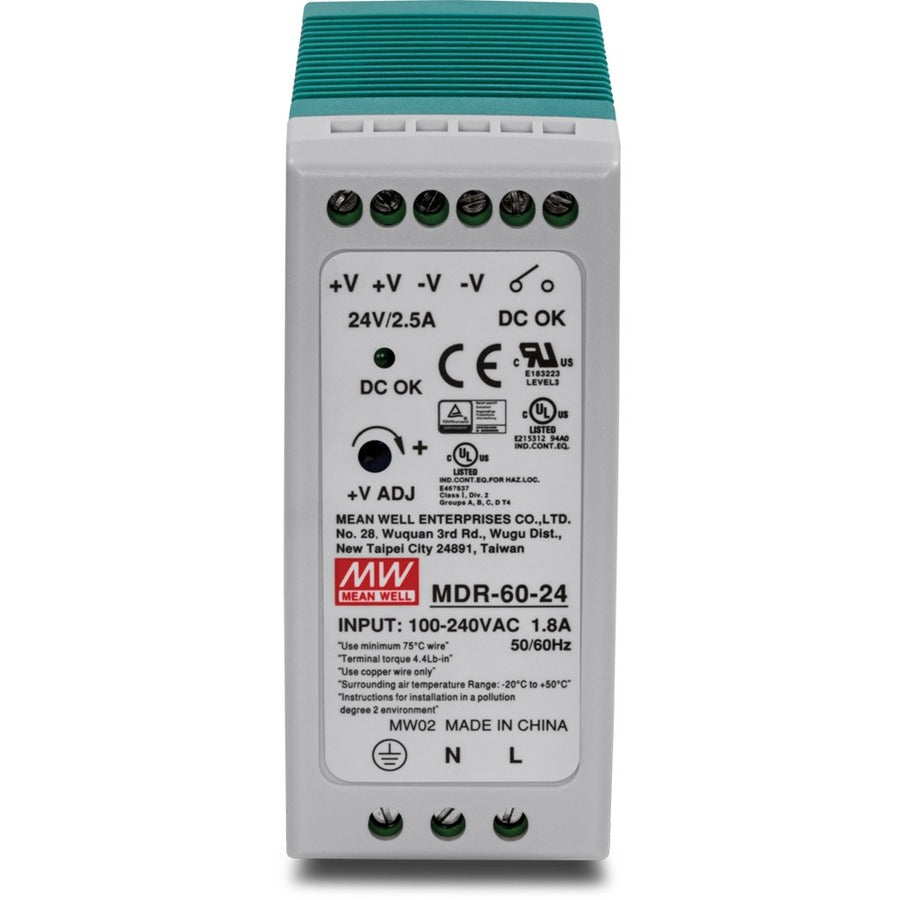 TRENDnet 60 W Single Output Industrial DIN-Rail Power Supply, Universal AC Input, Extreme -20 to 70 °C (-4 to 158 °F) Operating Temp, TI-M6024 TI-M6024