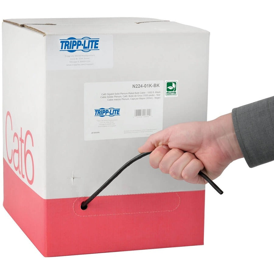 Eaton Tripp Lite Series Cat6 Gigabit Solid Core Plenum-Rated UTP CMP PVC Bulk Ethernet Cable, Black, 1000 ft. (304.8 m), TAA N224-01K-BK