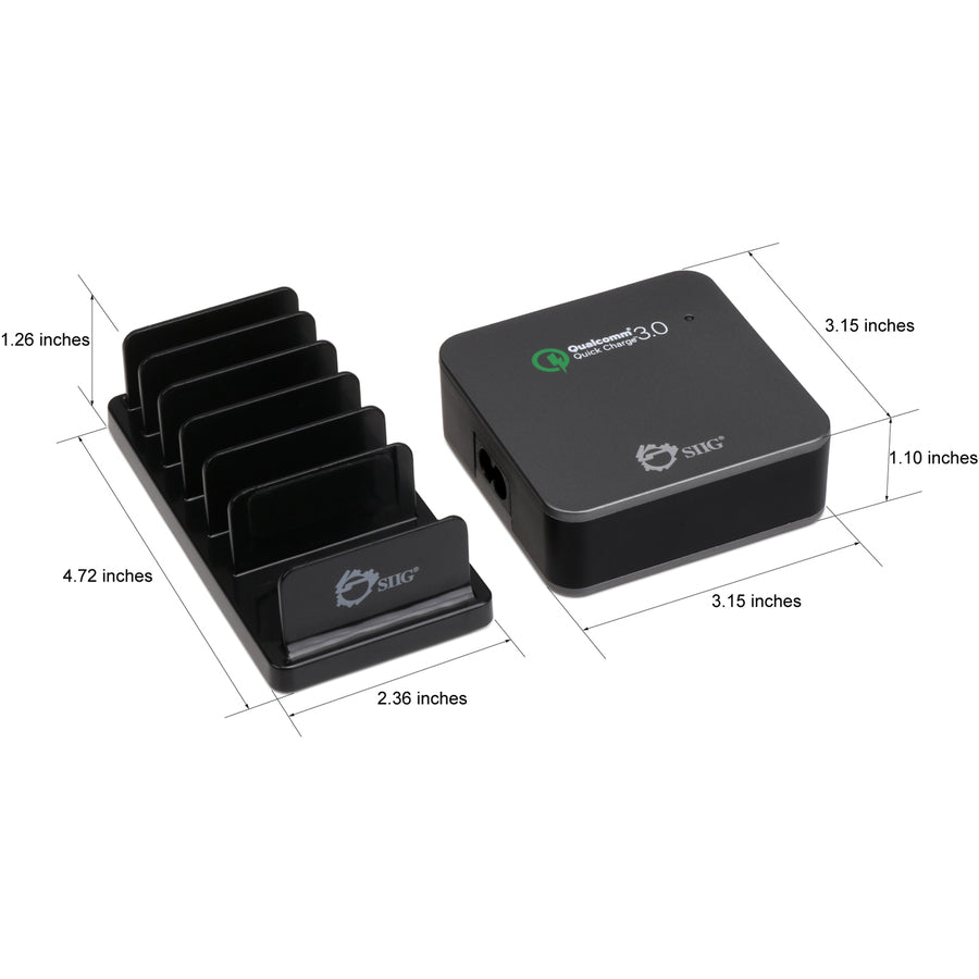 SIIG 5-Port Smart USB Charger plus Organizer Bundle with QC3.0 & USB-C - Black AC-PW1714-S1