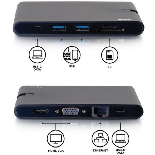 C2G USB C Dock with HDMI, VGA, Ethernet, USB, SD & Power Delivery up to 100W 26916