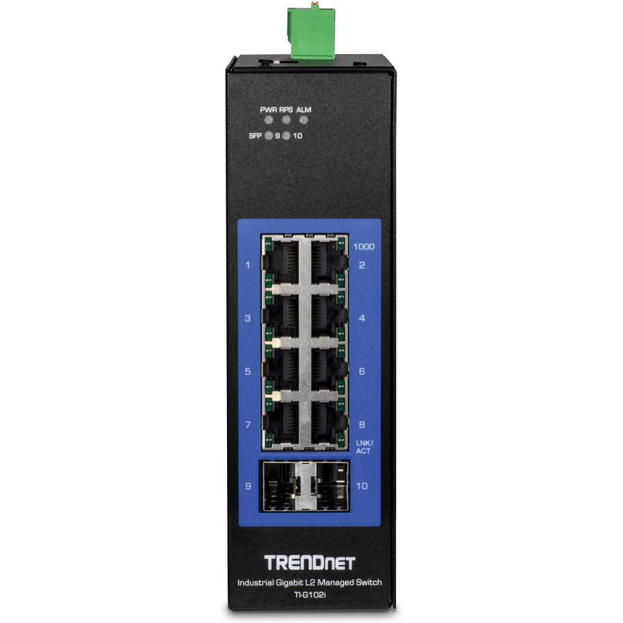 TRENDnet 10-Port Industrial Gigabit L2 Managed DIN-Rail Switch; 8 X Gigabit; 2 X SFP Slots; DIN-Rail Mount; IP30; Vlan; Qos; Lacp; Stp/Rstp; Bandwidth Management; Lifetime Protection; TI-G102i TI-G102I