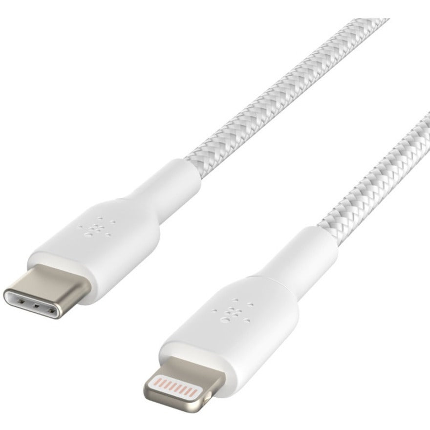 Belkin Braided USB-C to Lightning Cable (2m / 6.6ft, White) CAA004BT2MWH