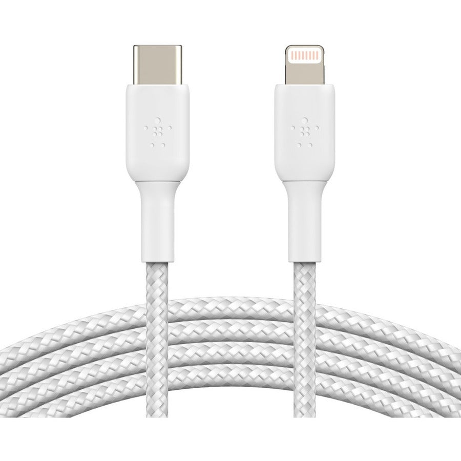 Belkin Braided USB-C to Lightning Cable (2m / 6.6ft, White) CAA004BT2MWH