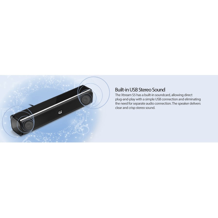 Adesso Xtream S5 USB-Powered Desktop Computer Sound Bar Speaker with Dynamic Sound- 5W x 2 - Portable XTREAM S5