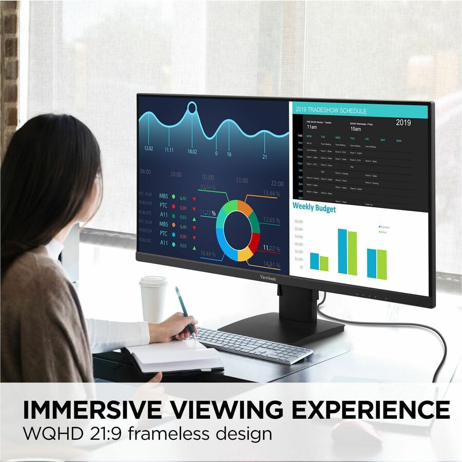 ViewSonic VA3456-MHDJ 34 Inch 21:9 UltraWide WQHD 1440p IPS Monitor with FreeSync, Ergonomics Design, HDMI, and DisplayPort Inputs for Home and Office VA3456-MHDJ