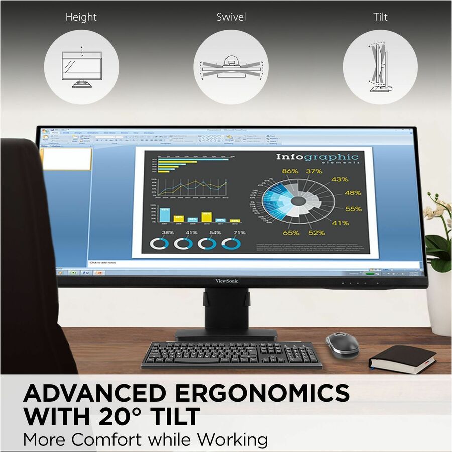 ViewSonic VA3456-MHDJ 34 Inch 21:9 UltraWide WQHD 1440p IPS Monitor with FreeSync, Ergonomics Design, HDMI, and DisplayPort Inputs for Home and Office VA3456-MHDJ