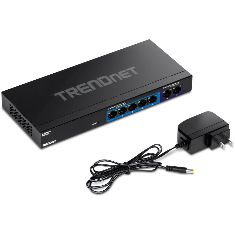 TRENDnet 7-Port Multi-Gig Gaming Switch, TEG-S327, 5 x 1G RJ-45 Base-T Ports, 2 x 2.5G RJ-45 Ports, 20Gbps Switching Capacity, Wall Mountable, Plug & Play, Lifetime Protection, Black TEG-S327
