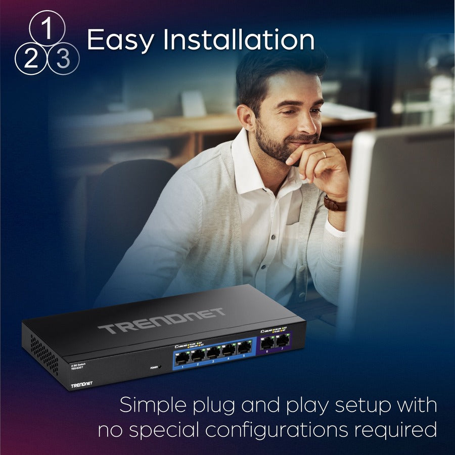 TRENDnet 7-Port Multi-Gig Gaming Switch, TEG-S327, 5 x 1G RJ-45 Base-T Ports, 2 x 2.5G RJ-45 Ports, 20Gbps Switching Capacity, Wall Mountable, Plug & Play, Lifetime Protection, Black TEG-S327