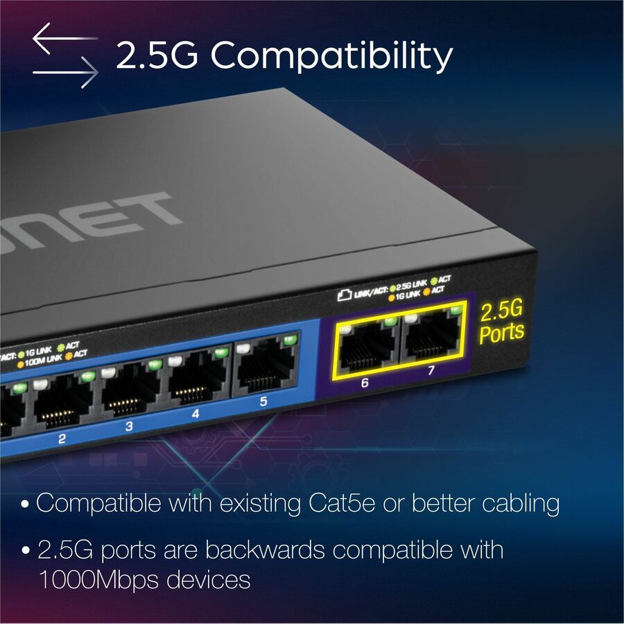 TRENDnet 7-Port Multi-Gig Gaming Switch, TEG-S327, 5 x 1G RJ-45 Base-T Ports, 2 x 2.5G RJ-45 Ports, 20Gbps Switching Capacity, Wall Mountable, Plug & Play, Lifetime Protection, Black TEG-S327