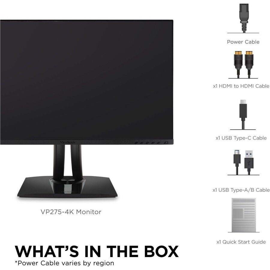 ViewSonic VP275-4K 27 Inch IPS 4K UHD Monitor Designed for Surface, Advanced Ergonomics, 100% sRGB, 60W USB C, HDMI and DisplayPort VP275-4K