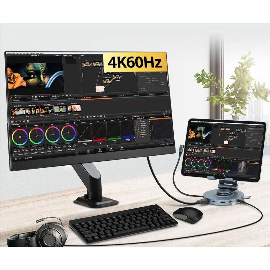 SIIG USB-C Multitask Hub Stand Holder fits under 13" Tablets/Phones - 4K60Hz- PD100W CE-MTDK31-S2