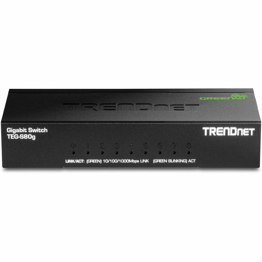 TRENDnet 8-Port Mini Gigabit Switch, TEG-S80g, GREENnet Technology, NDAA + TAA Compliant, Desktop Metal Ethernet Network Switch, 8 x Gigabit Ports, Fanless, Lifetime Protection, Black TEG-S80G