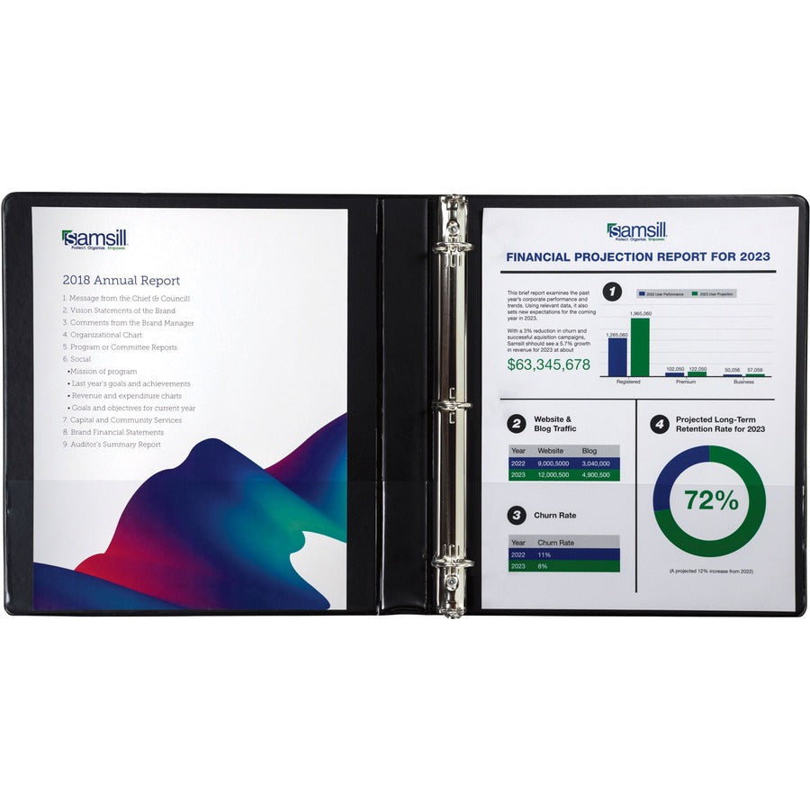 Samsill Durable 3 Ring Binder Made in the USA, 1-Inch Round Ring Binder, Holds 200 Sheets, Customizable Clear View Cover, Black, 8 Pack (S88430) S88430