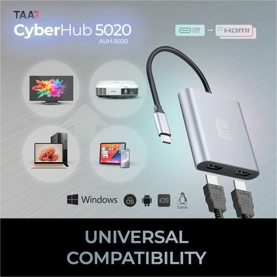 Adesso USB-C to Dual HDMI Adapter AUH-5020