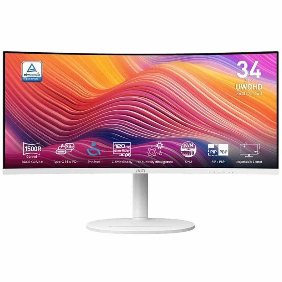 MSI Modern MD342CQPW 34" Class UW-QHD Curved Screen LCD Monitor - 21:9 - Black, White ModernMD342CQPW
