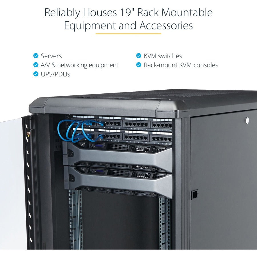 StarTech.com 4-Post 25U Server Rack Cabinet, 19" Data Rack Cabinet for Computer / IT Equipment, Home Network Rack, Half Height Server Rack RK2536BKF