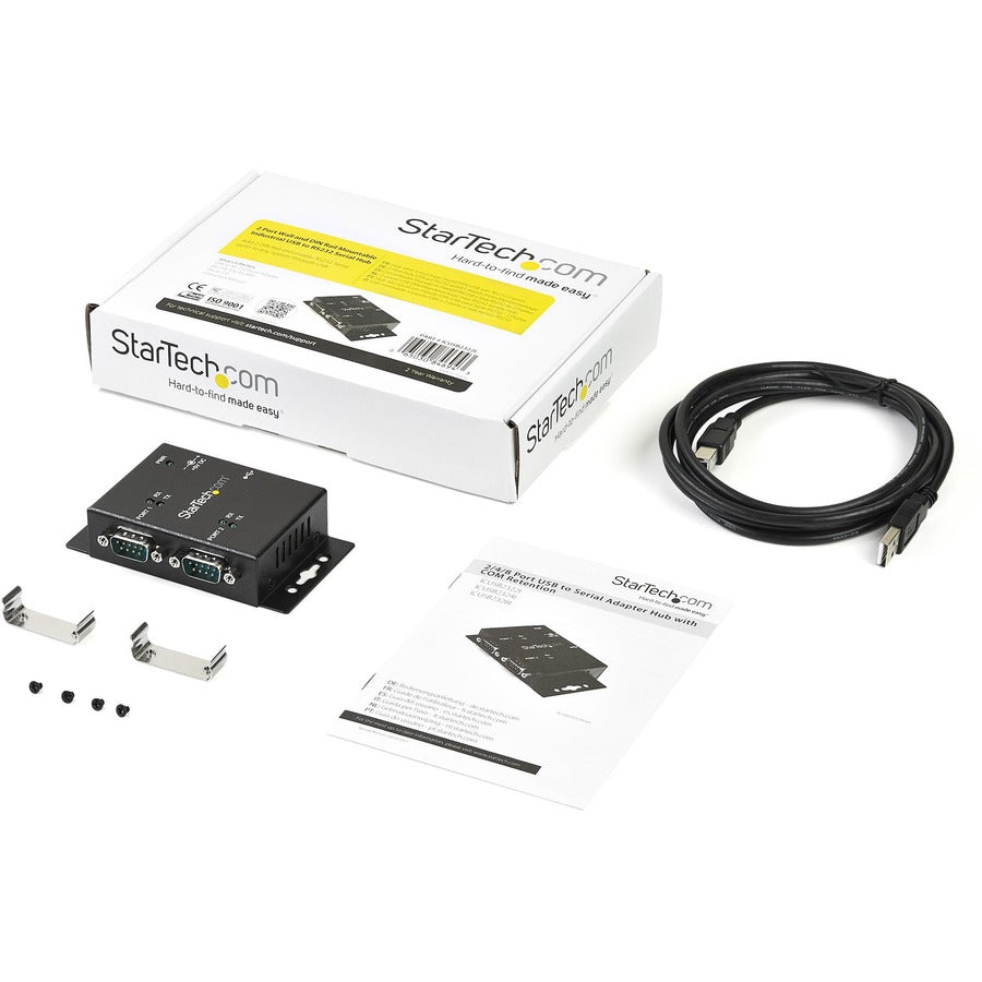 StarTech.com USB to Serial Adapter &acirc;&euro;" 2 Port &acirc;&euro;" Wall Mount &acirc;&euro;" Din Rail Clips &acirc;&euro;" Industrial &acirc;&euro;" COM Port Retention &acirc;&euro;" FTDI &acirc;&euro;" DB9 ICUSB2322I