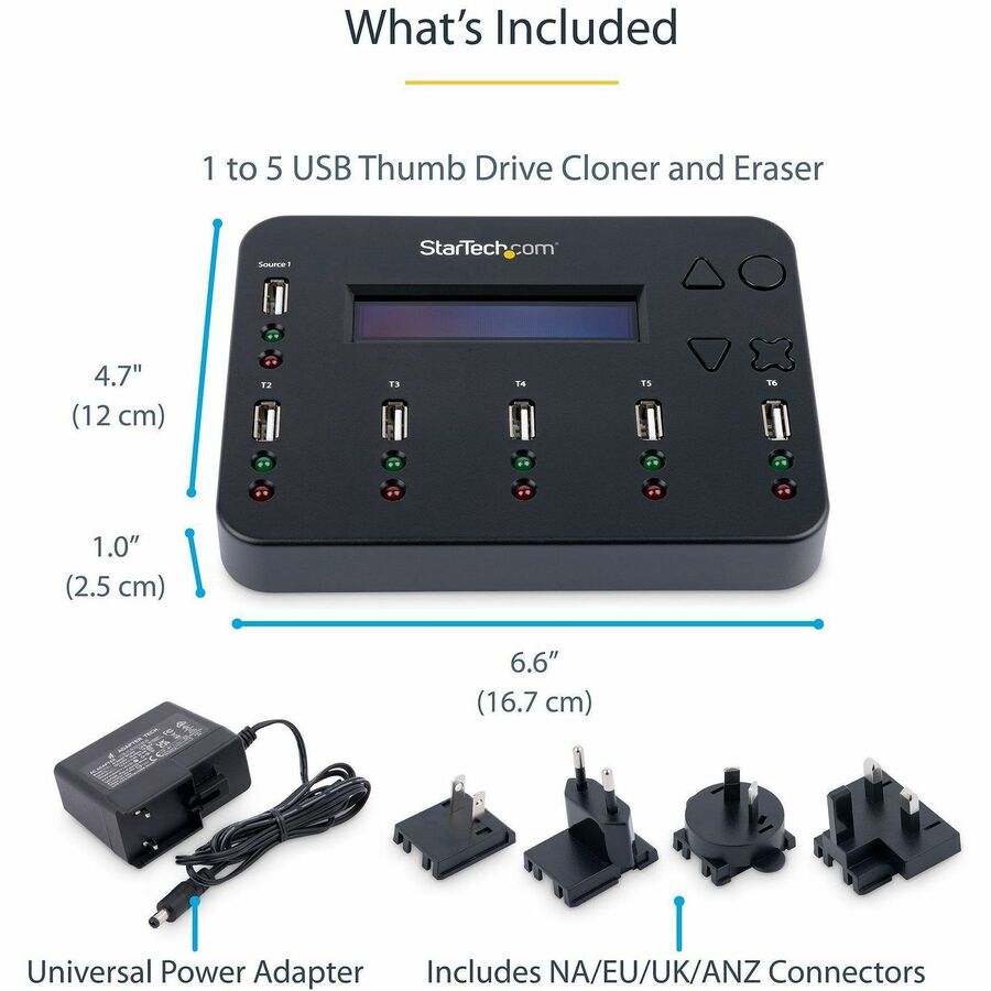 StarTech.com Standalone 1 to 5 USB Thumb Drive Duplicator/Eraser, Multiple USB Flash Drive Copier/Cloner, Sector-by-Sector Copy, Sanitizer USBDUP15