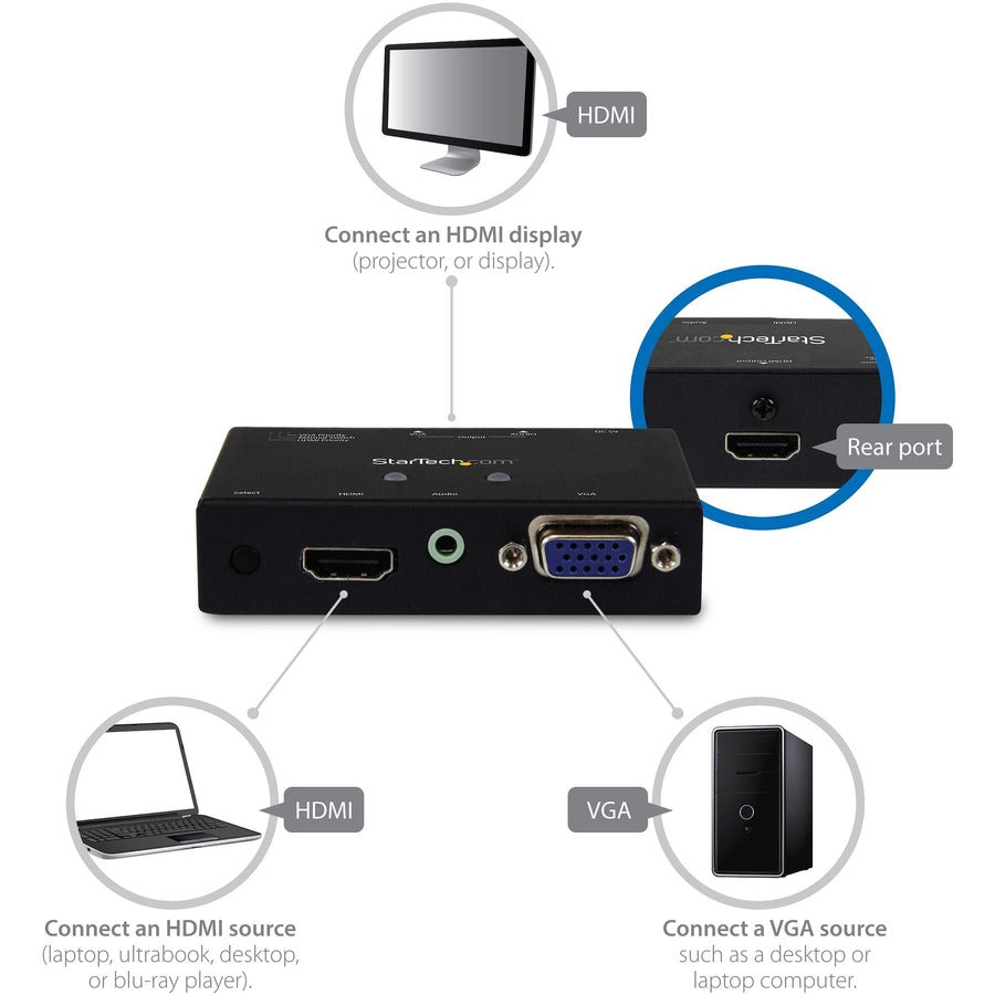 StarTech.com 2x1 HDMI + VGA to HDMI Converter Switch w/ Automatic and Priority Switching &acirc;&euro;" 1080p VS221VGA2HD