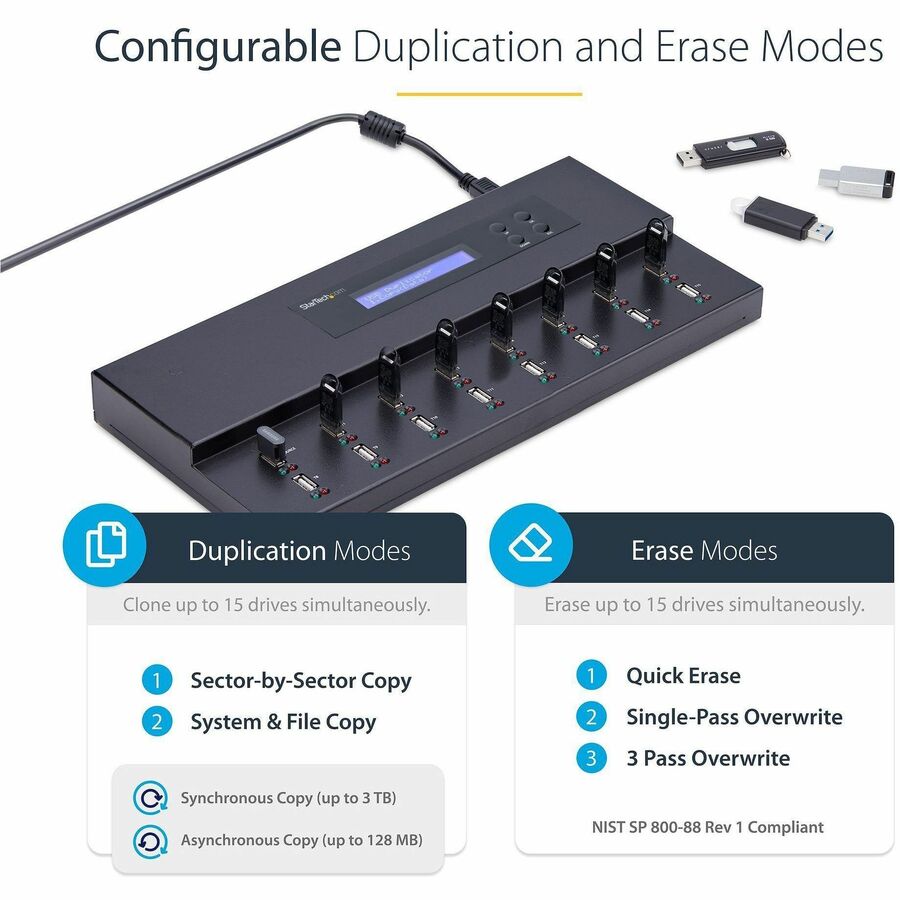 StarTech.com Standalone 1 to 15 USB Thumb Drive Duplicator/Eraser, Multiple USB Flash Drive Copier/Cloner, Sector-by-Sector Copy, Sanitizer USBDUPE115