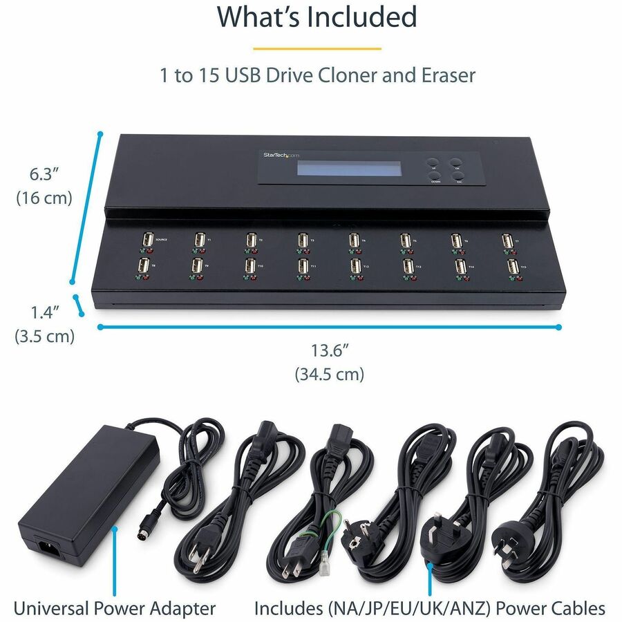 StarTech.com Standalone 1 to 15 USB Thumb Drive Duplicator/Eraser, Multiple USB Flash Drive Copier/Cloner, Sector-by-Sector Copy, Sanitizer USBDUPE115