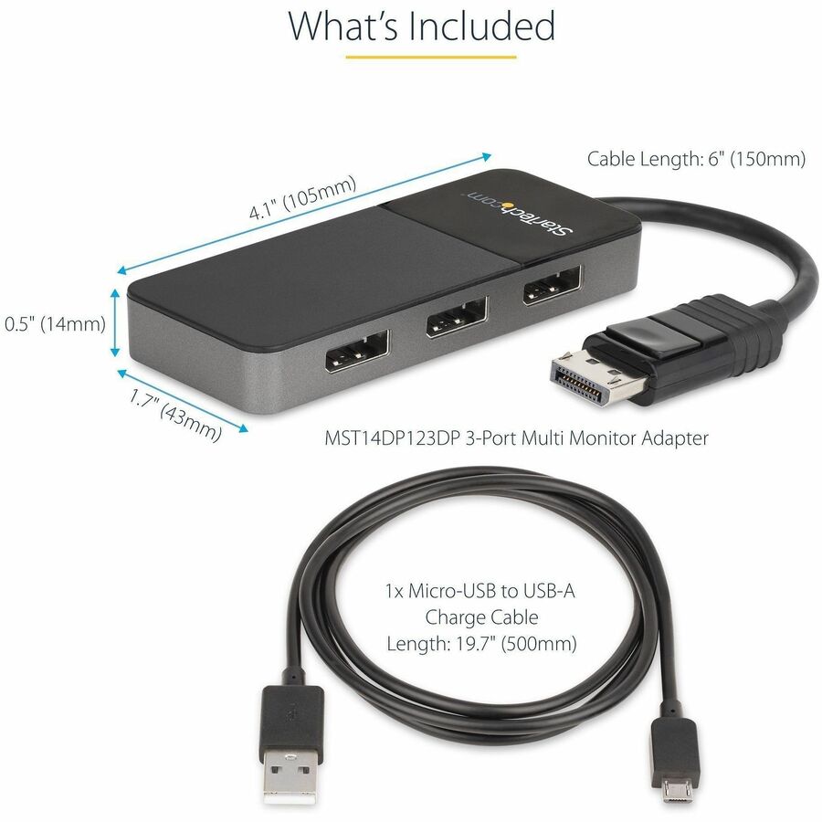 StarTech.com 3-Port DisplayPort 1.4 Splitter, DisplayPort to 3x DP Multi-Monitor Adapter, Triple 4K Computer MST Hub, Windows Only MST14DP123DP