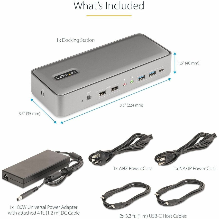 StarTech.com Dual-Laptop USB-C KVM Docking Station, Dual Monitor 4K 60Hz DisplayPort KVM Dock, 5x USB Hub, GbE, 90W/45W PD, Windows/Mac 129N-USBC-KVM-DOCK