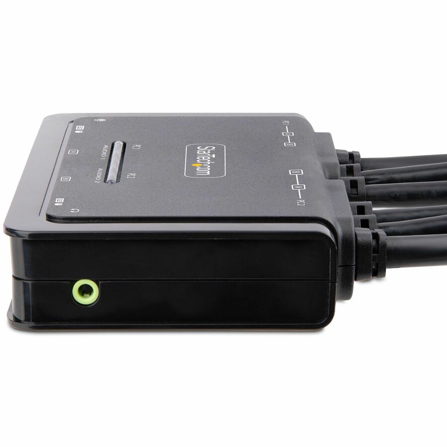 StarTech.com 2-Port Dual-Monitor DisplayPort Cable KVM Switch, 4K 60Hz, Compact KVM with 5ft/1.5m Integrated Host Cables, Bus Powered C2-DD46-UA2-CBL-KVM