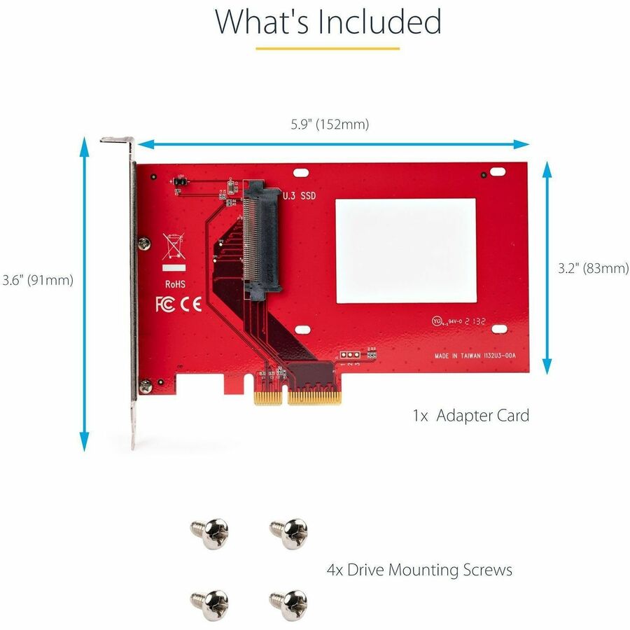 StarTech.com U.3 to PCIe Adapter Card, PCIe 4.0 x4 Adapter For 2.5" U.3 NVMe SSDs, SFF-TA-1001 PCI Express Add-in Card, TAA Compliant\n PEX4SFF8639U3