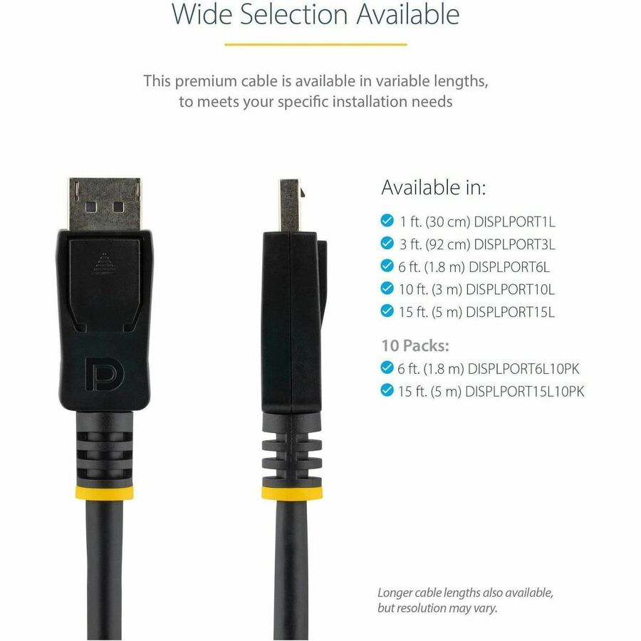 StarTech.com 10 ft Certified DisplayPort 1.2 Cable with Latches M/M - DisplayPort 4k DISPLPORT10L