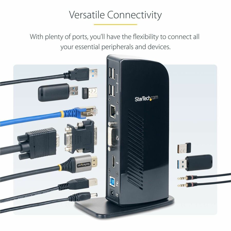 StarTech.com USB 3.0 Docking Station - Compatible with Windows / macOS - Supports Dual Displays - HDMI and DVI - DVI to VGA Adapter Included - USB3SDOCKHD USB3SDOCKHD