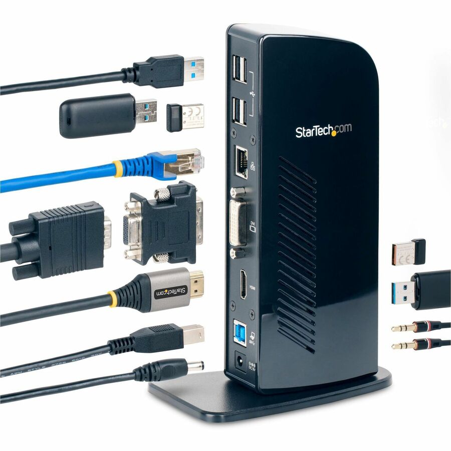 StarTech.com USB 3.0 Docking Station - Compatible with Windows / macOS - Supports Dual Displays - HDMI and DVI - DVI to VGA Adapter Included - USB3SDOCKHD USB3SDOCKHD
