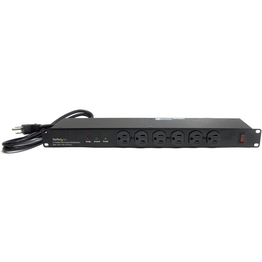 StarTech.com Rackmount PDU with 16 Outlets and Surge Protection - 19in Power Distribution Unit - 1U RKPW161915