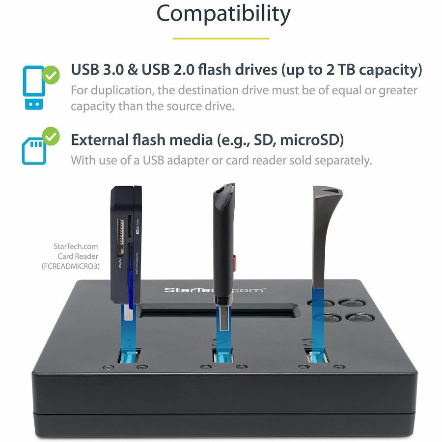 StarTech.com Standalone 1 to 2 USB Thumb Drive Duplicator/Eraser, Multiple USB Flash Drive Copier/Cloner, Sector-by-Sector Copy, Sanitizer USBDUP12