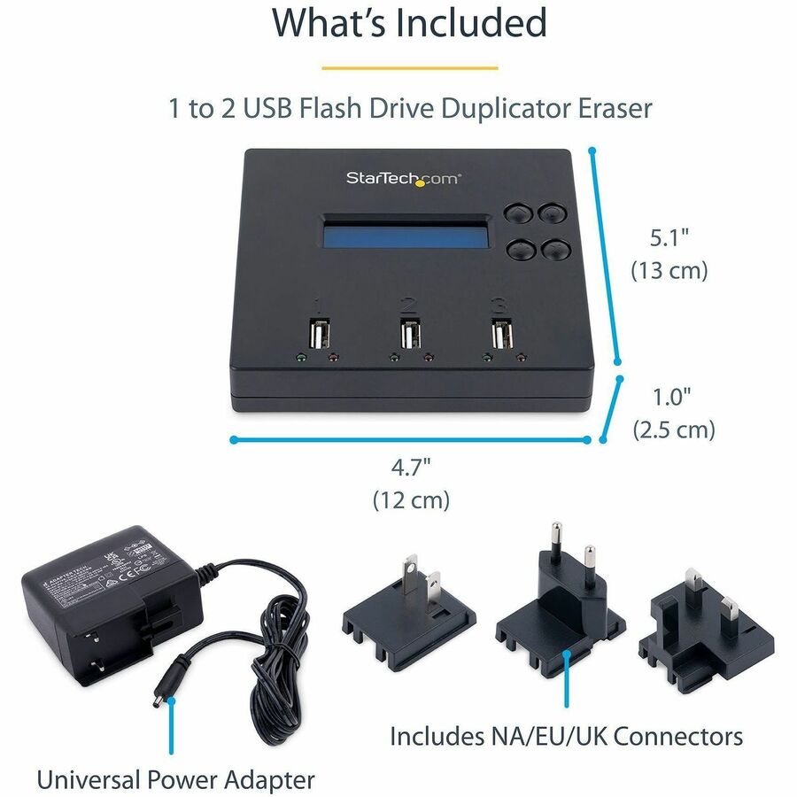 StarTech.com Standalone 1 to 2 USB Thumb Drive Duplicator/Eraser, Multiple USB Flash Drive Copier/Cloner, Sector-by-Sector Copy, Sanitizer USBDUP12