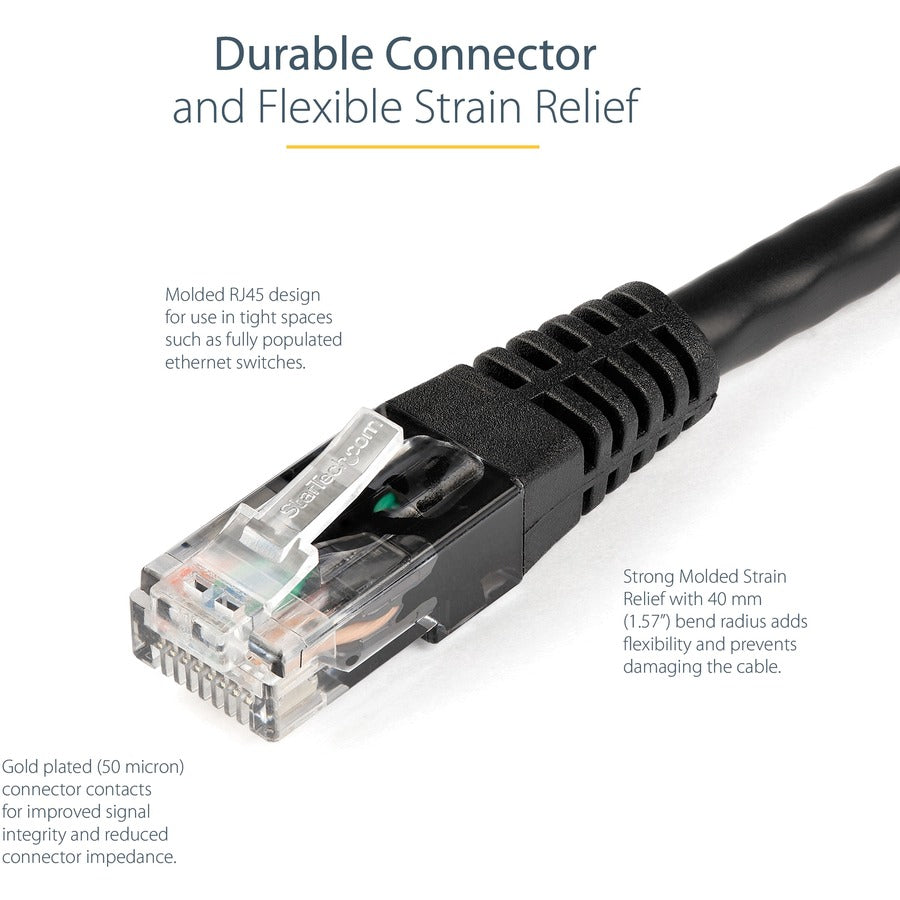 StarTech.com 100ft CAT6 Ethernet Cable - Black Molded Gigabit - 100W PoE UTP 650MHz - Category 6 Patch Cord UL Certified Wiring/TIA C6PATCH100BK