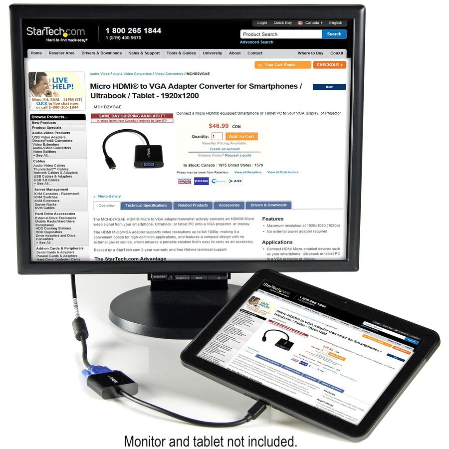 StarTech.com Micro HDMI�&reg; to VGA Adapter Converter for Smartphones / Ultrabook / Tablet - 1920x1080 MCHD2VGAE2