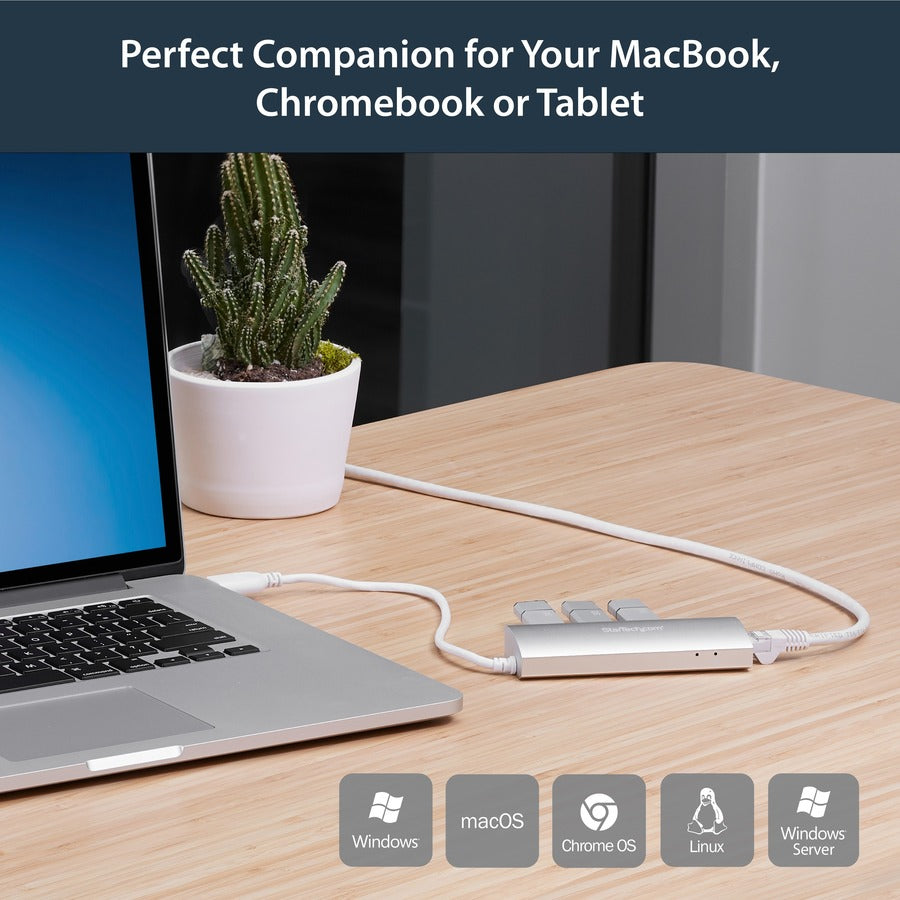 StarTech.com 3-Port USB Hub with Ethernet, USB-A Ports, Gigabit Ethernet/GbE, USB 5Gbps, Bus-Powered, Portable Laptop USB 3.0 Hub ST3300G3UA