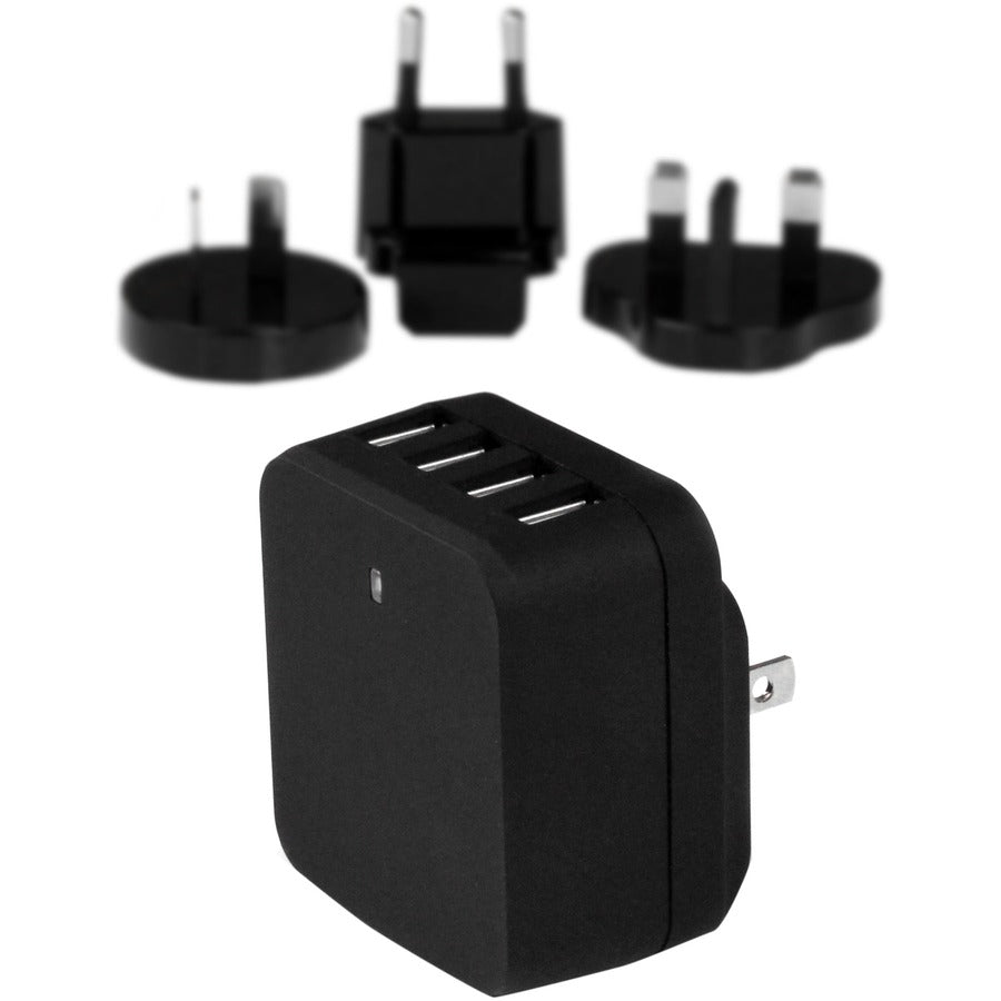 StarTech.com Travel USB Wall Charger &acirc;&euro;" 4 Port &acirc;&euro;" Black &acirc;&euro;" Universal Travel Adapter &acirc;&euro;" International Power Adapter &acirc;&euro;" USB Charger USB4PACBK