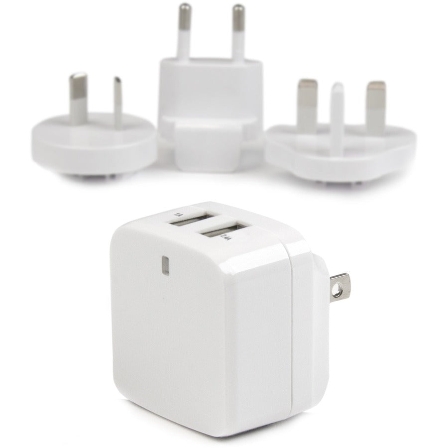 StarTech.com Travel USB Wall Charger &acirc;&euro;" 2 Port &acirc;&euro;" White &acirc;&euro;" Universal Travel Adapter &acirc;&euro;" International Power Adapter &acirc;&euro;" USB Charger USB2PACWH