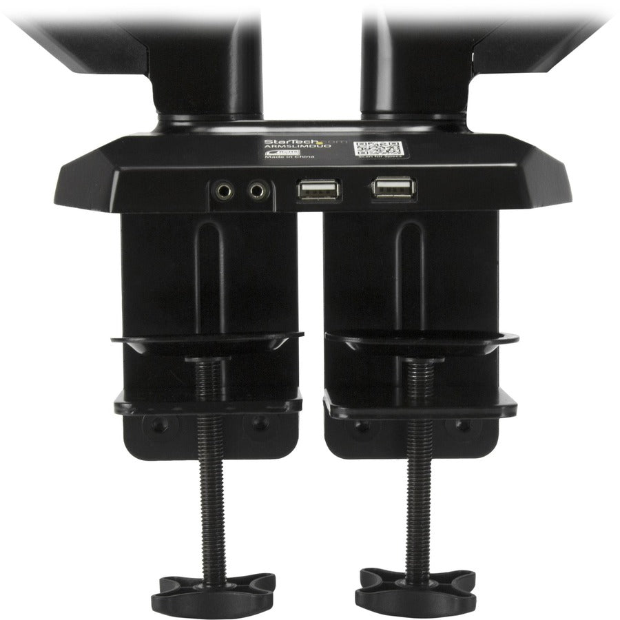 StarTech.com Dual Monitor Arm, USB Hub and Audio Ports in Base, Monitors up to 32" (17.6lb/8kg), VESA Monitor Stand Desk Mount ARMSLIMDUO